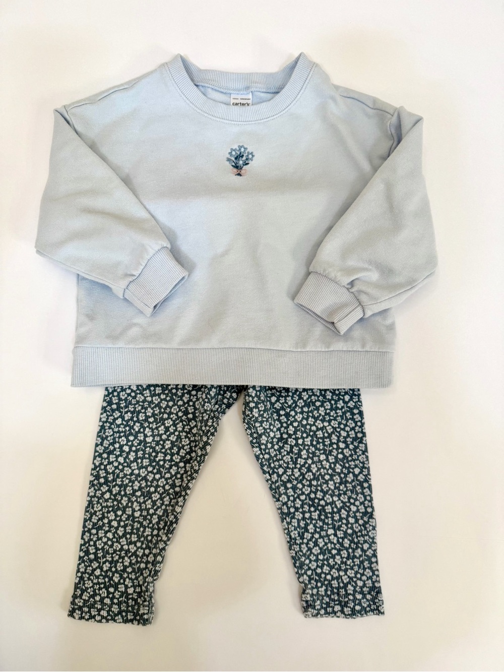 Carter's Light Blue Embroidered Bouquet Sweatshirt and Leggings Set